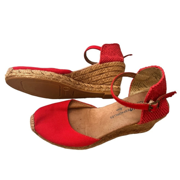 GAIMO Red Canvas Wedge Espadrilles with Natural Jute - Picture 3 of 14
